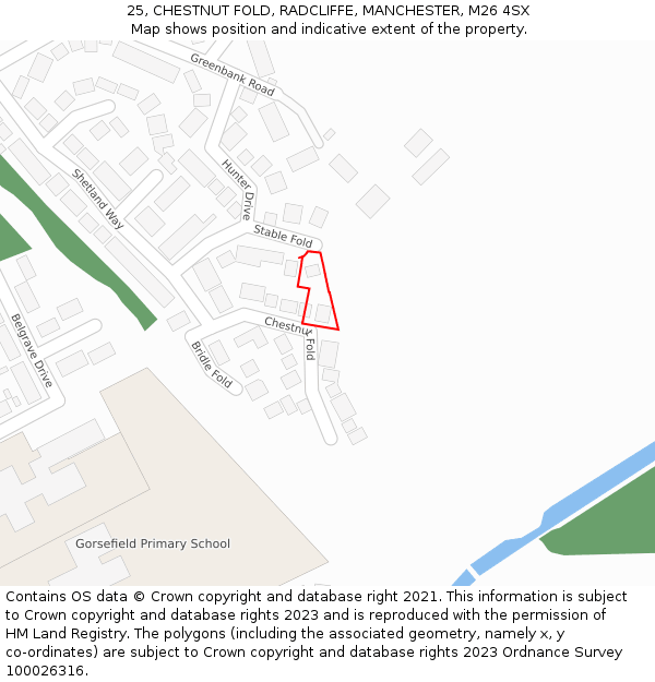 25, CHESTNUT FOLD, RADCLIFFE, MANCHESTER, M26 4SX: Location map and indicative extent of plot