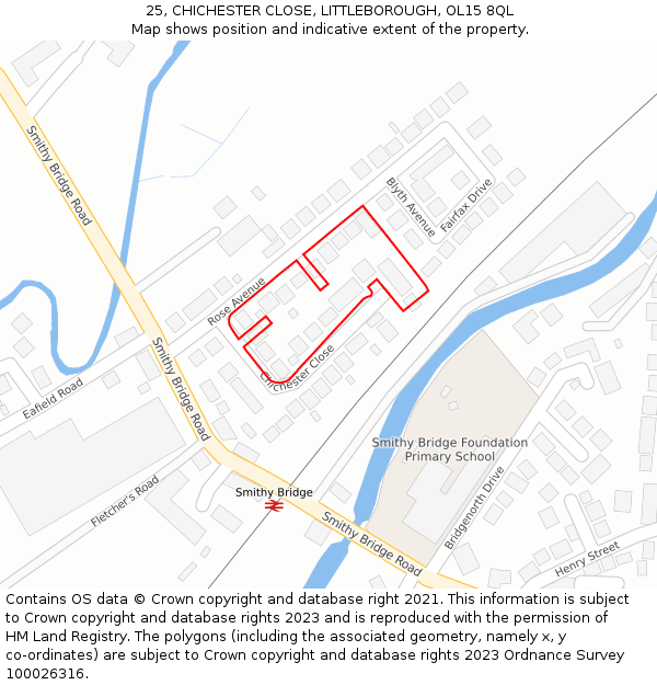 25, CHICHESTER CLOSE, LITTLEBOROUGH, OL15 8QL: Location map and indicative extent of plot