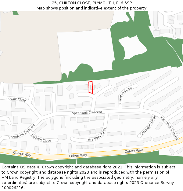25, CHILTON CLOSE, PLYMOUTH, PL6 5SP: Location map and indicative extent of plot