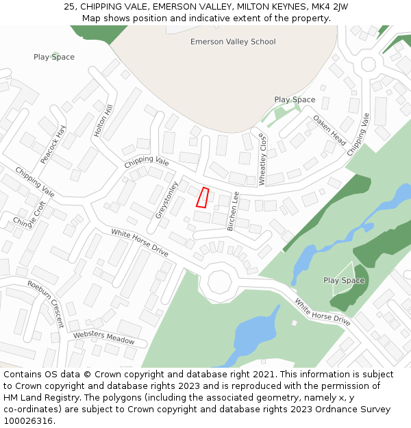 25, CHIPPING VALE, EMERSON VALLEY, MILTON KEYNES, MK4 2JW: Location map and indicative extent of plot
