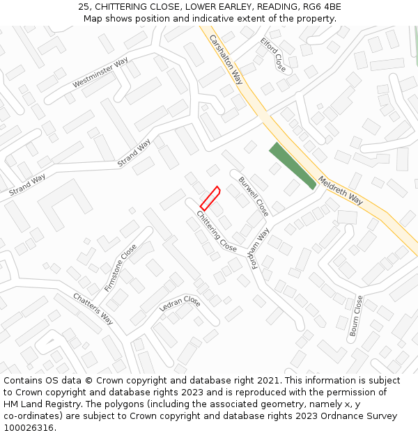 25, CHITTERING CLOSE, LOWER EARLEY, READING, RG6 4BE: Location map and indicative extent of plot