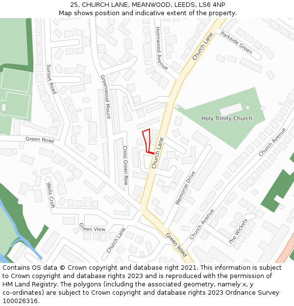 25, CHURCH LANE, MEANWOOD, LEEDS, LS6 4NP: Location map and indicative extent of plot