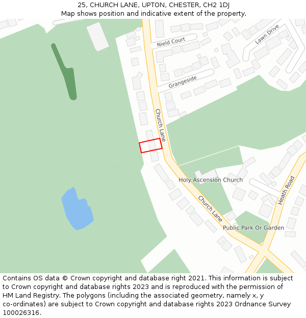 25, CHURCH LANE, UPTON, CHESTER, CH2 1DJ: Location map and indicative extent of plot
