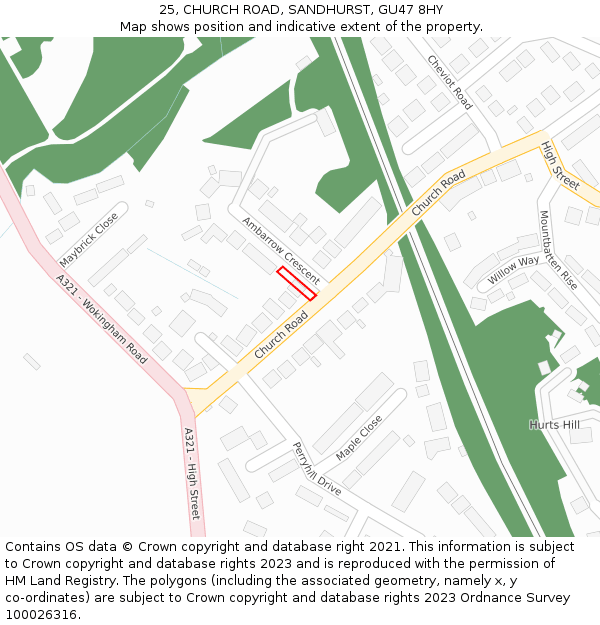 25, CHURCH ROAD, SANDHURST, GU47 8HY: Location map and indicative extent of plot