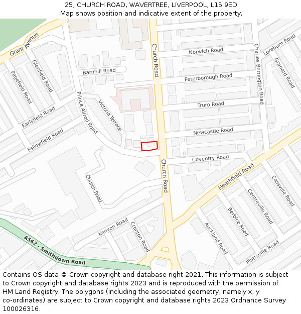 25, CHURCH ROAD, WAVERTREE, LIVERPOOL, L15 9ED: Location map and indicative extent of plot