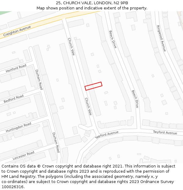 25, CHURCH VALE, LONDON, N2 9PB: Location map and indicative extent of plot