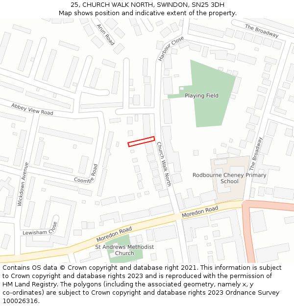 25, CHURCH WALK NORTH, SWINDON, SN25 3DH: Location map and indicative extent of plot