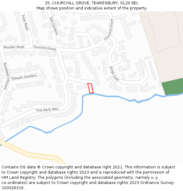25, CHURCHILL GROVE, TEWKESBURY, GL20 8EL: Location map and indicative extent of plot