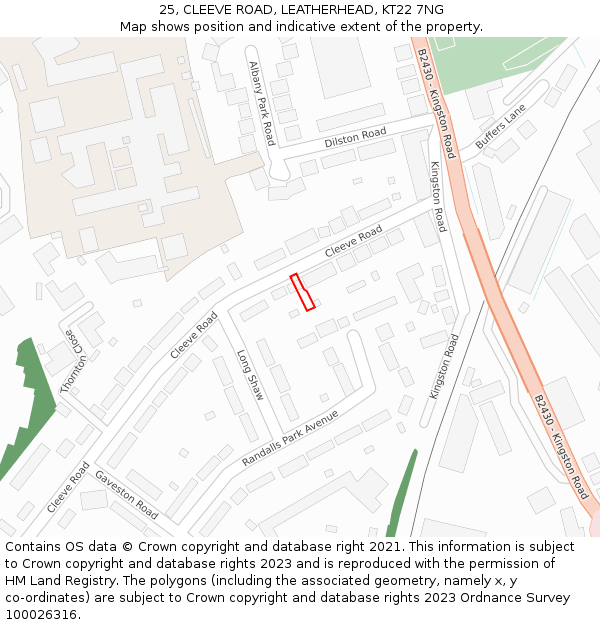 25, CLEEVE ROAD, LEATHERHEAD, KT22 7NG: Location map and indicative extent of plot