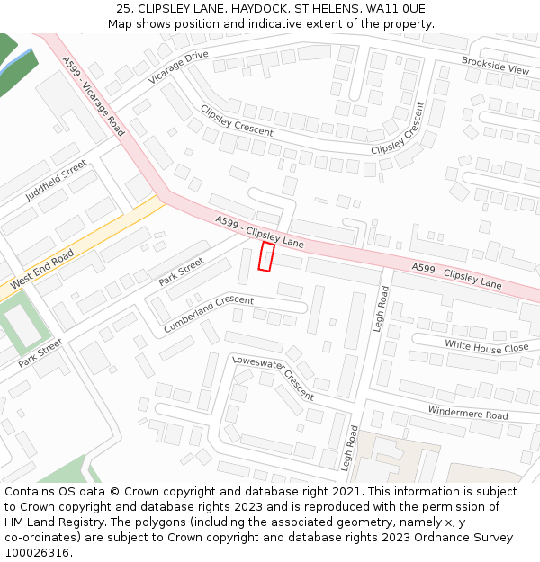 25, CLIPSLEY LANE, HAYDOCK, ST HELENS, WA11 0UE: Location map and indicative extent of plot
