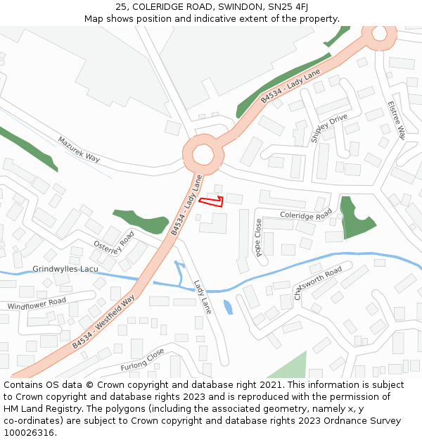 25, COLERIDGE ROAD, SWINDON, SN25 4FJ: Location map and indicative extent of plot