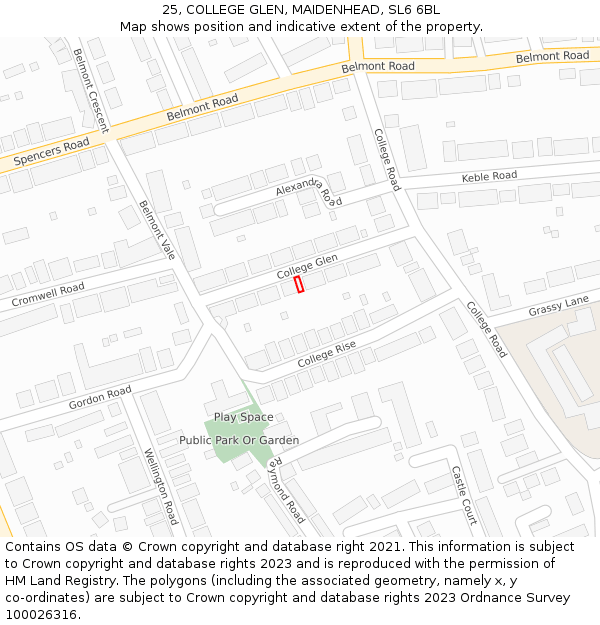 25, COLLEGE GLEN, MAIDENHEAD, SL6 6BL: Location map and indicative extent of plot