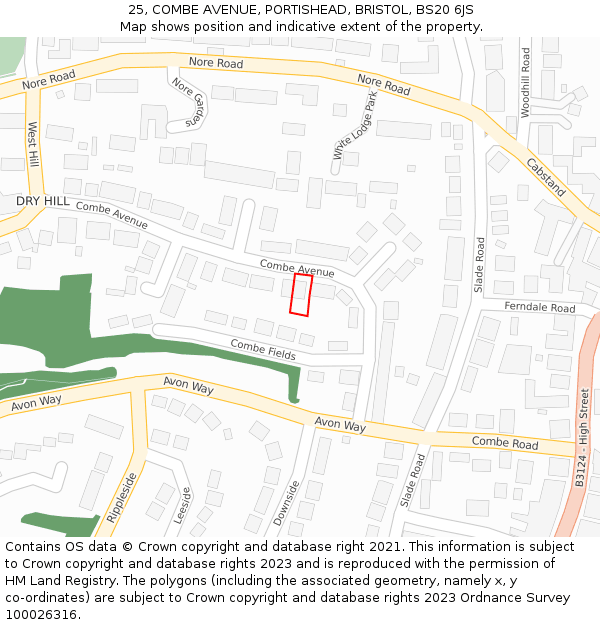 25, COMBE AVENUE, PORTISHEAD, BRISTOL, BS20 6JS: Location map and indicative extent of plot