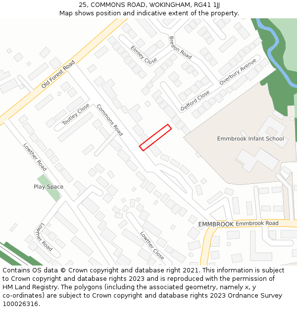 25, COMMONS ROAD, WOKINGHAM, RG41 1JJ: Location map and indicative extent of plot