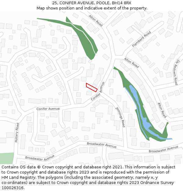 25, CONIFER AVENUE, POOLE, BH14 8RX: Location map and indicative extent of plot