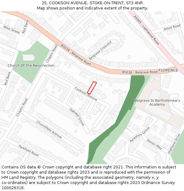 25, COOKSON AVENUE, STOKE-ON-TRENT, ST3 4NR: Location map and indicative extent of plot