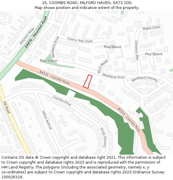25, COOMBS ROAD, MILFORD HAVEN, SA73 1DD: Location map and indicative extent of plot