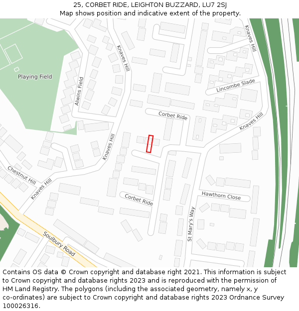 25, CORBET RIDE, LEIGHTON BUZZARD, LU7 2SJ: Location map and indicative extent of plot