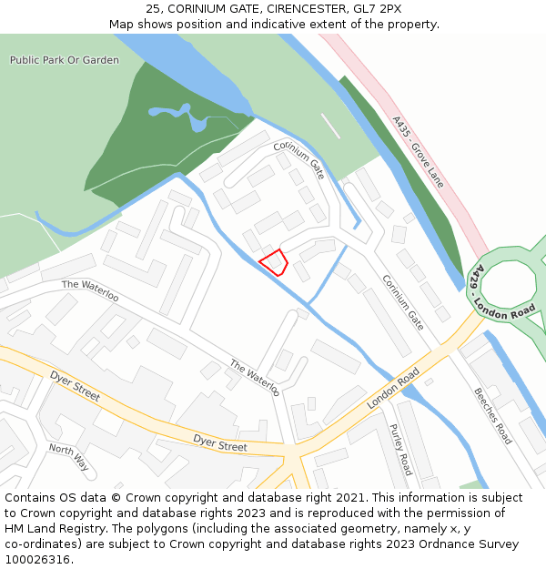 25, CORINIUM GATE, CIRENCESTER, GL7 2PX: Location map and indicative extent of plot