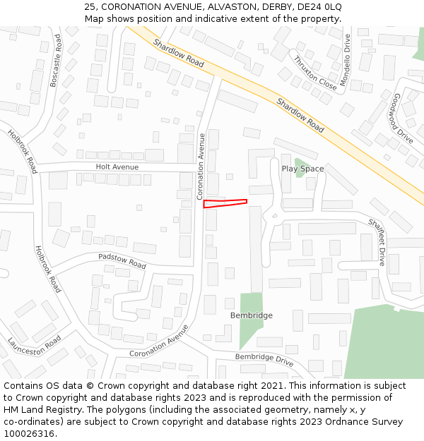 25, CORONATION AVENUE, ALVASTON, DERBY, DE24 0LQ: Location map and indicative extent of plot