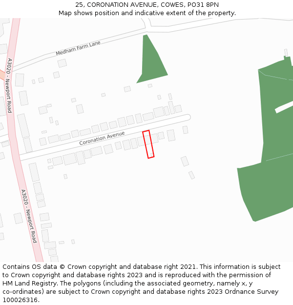 25, CORONATION AVENUE, COWES, PO31 8PN: Location map and indicative extent of plot