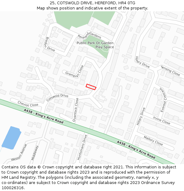 25, COTSWOLD DRIVE, HEREFORD, HR4 0TG: Location map and indicative extent of plot