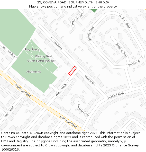 25, COVENA ROAD, BOURNEMOUTH, BH6 5LW: Location map and indicative extent of plot