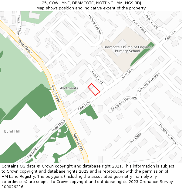 25, COW LANE, BRAMCOTE, NOTTINGHAM, NG9 3DJ: Location map and indicative extent of plot