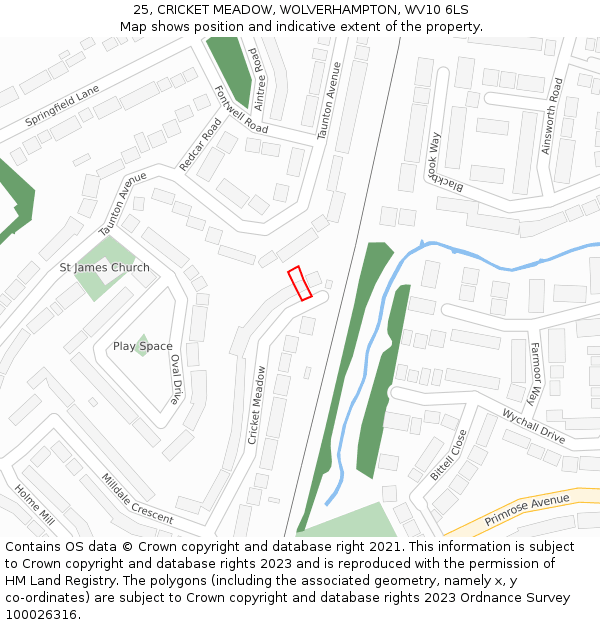 25, CRICKET MEADOW, WOLVERHAMPTON, WV10 6LS: Location map and indicative extent of plot