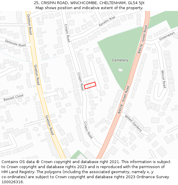 25, CRISPIN ROAD, WINCHCOMBE, CHELTENHAM, GL54 5JX: Location map and indicative extent of plot