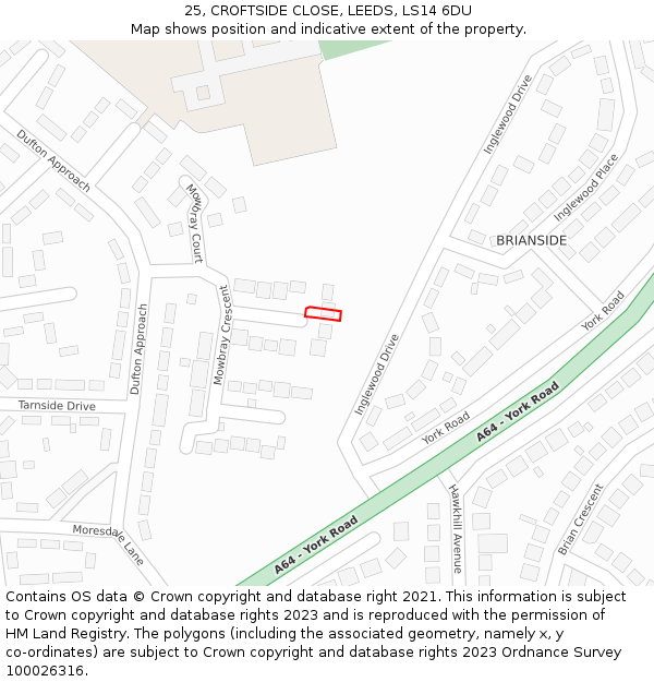 25, CROFTSIDE CLOSE, LEEDS, LS14 6DU: Location map and indicative extent of plot
