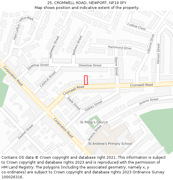 25, CROMWELL ROAD, NEWPORT, NP19 0FY: Location map and indicative extent of plot