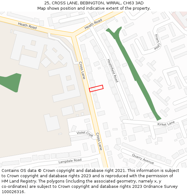 25, CROSS LANE, BEBINGTON, WIRRAL, CH63 3AD: Location map and indicative extent of plot