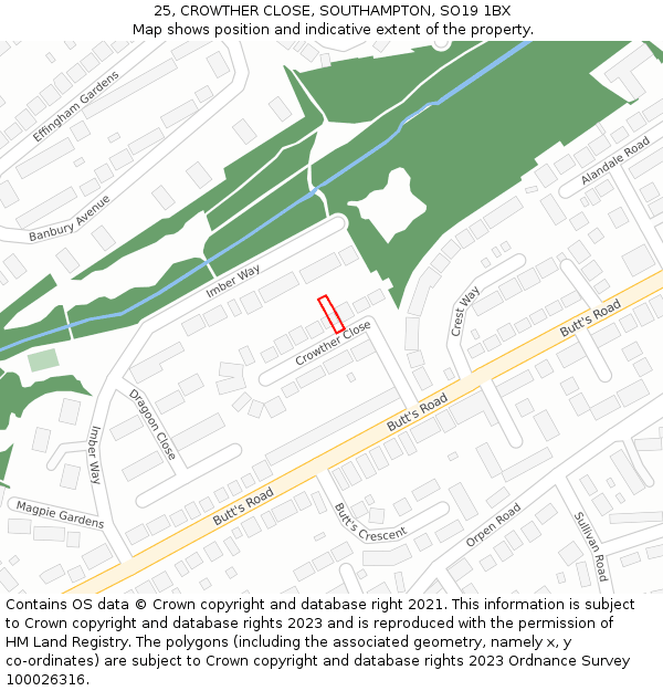 25, CROWTHER CLOSE, SOUTHAMPTON, SO19 1BX: Location map and indicative extent of plot