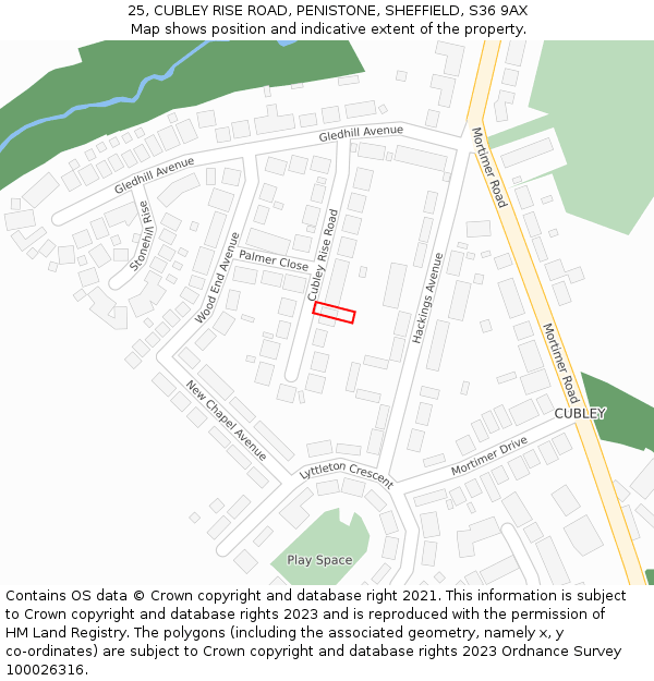 25, CUBLEY RISE ROAD, PENISTONE, SHEFFIELD, S36 9AX: Location map and indicative extent of plot