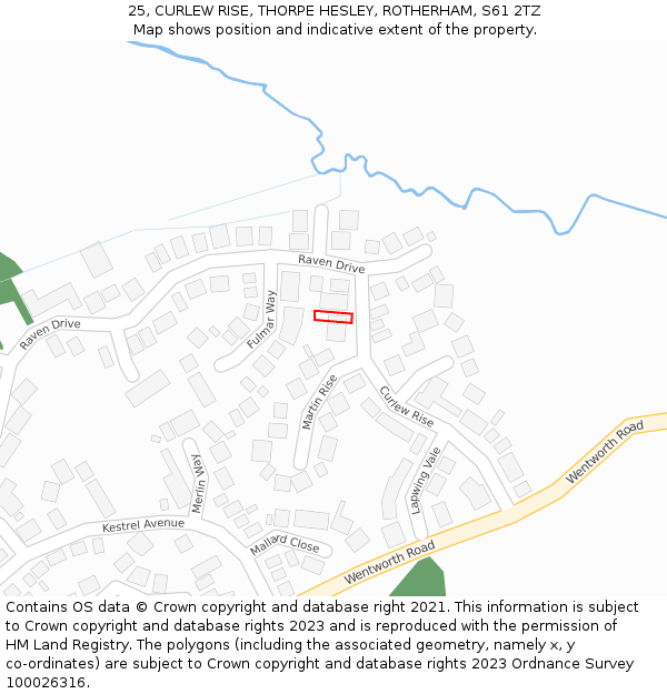 25, CURLEW RISE, THORPE HESLEY, ROTHERHAM, S61 2TZ: Location map and indicative extent of plot