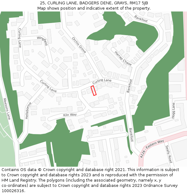 25, CURLING LANE, BADGERS DENE, GRAYS, RM17 5JB: Location map and indicative extent of plot
