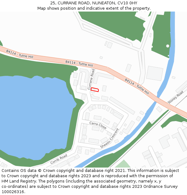 25, CURRANE ROAD, NUNEATON, CV10 0HY: Location map and indicative extent of plot