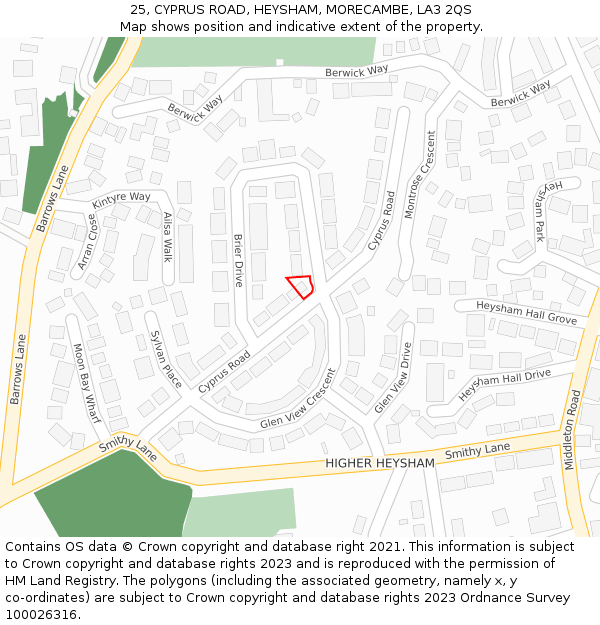 25, CYPRUS ROAD, HEYSHAM, MORECAMBE, LA3 2QS: Location map and indicative extent of plot