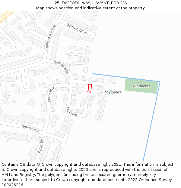 25, DAFFODIL WAY, HAVANT, PO9 2FA: Location map and indicative extent of plot