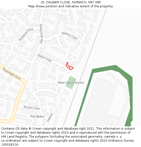 25, DALBIER CLOSE, NORWICH, NR7 0RP: Location map and indicative extent of plot