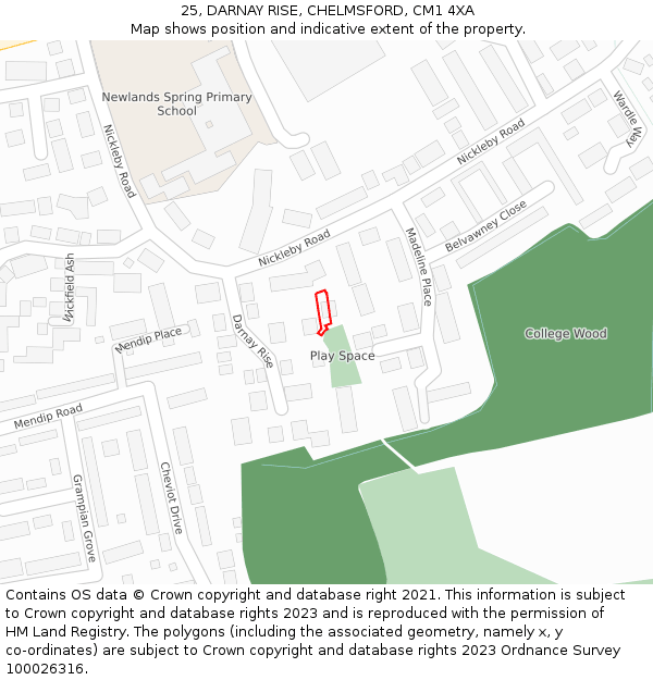 25, DARNAY RISE, CHELMSFORD, CM1 4XA: Location map and indicative extent of plot