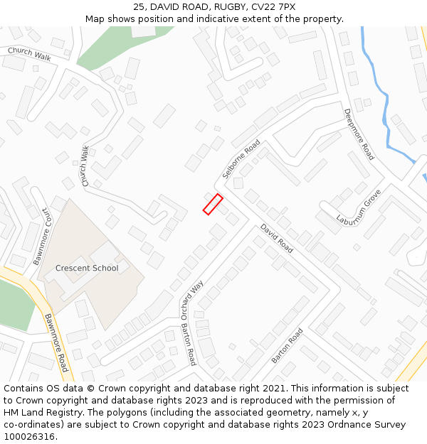 25, DAVID ROAD, RUGBY, CV22 7PX: Location map and indicative extent of plot