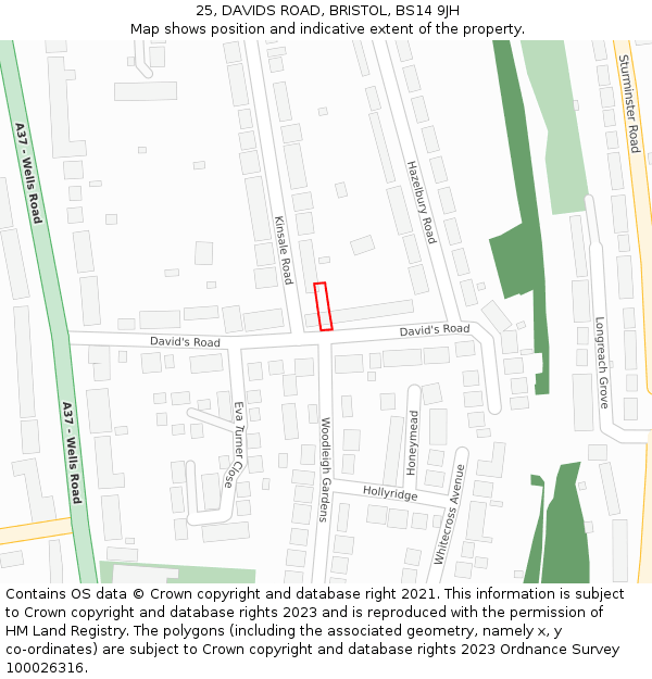 25, DAVIDS ROAD, BRISTOL, BS14 9JH: Location map and indicative extent of plot