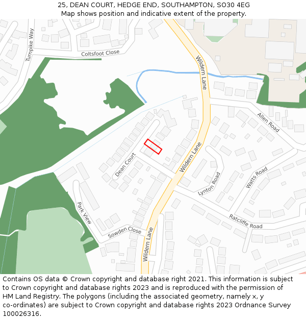 25, DEAN COURT, HEDGE END, SOUTHAMPTON, SO30 4EG: Location map and indicative extent of plot