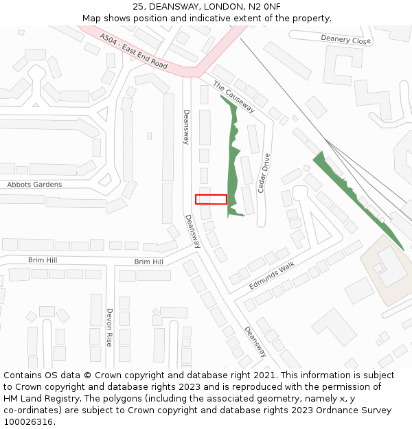 25, DEANSWAY, LONDON, N2 0NF: Location map and indicative extent of plot