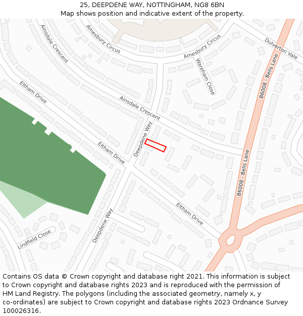 25, DEEPDENE WAY, NOTTINGHAM, NG8 6BN: Location map and indicative extent of plot