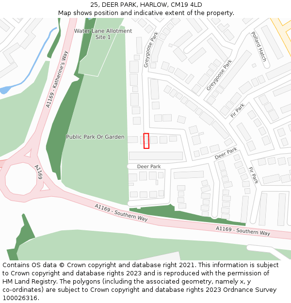 25, DEER PARK, HARLOW, CM19 4LD: Location map and indicative extent of plot