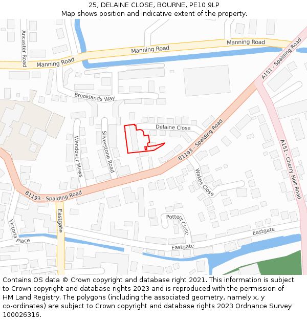 25, DELAINE CLOSE, BOURNE, PE10 9LP: Location map and indicative extent of plot