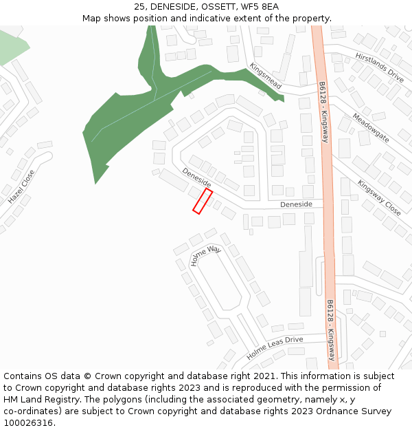 25, DENESIDE, OSSETT, WF5 8EA: Location map and indicative extent of plot